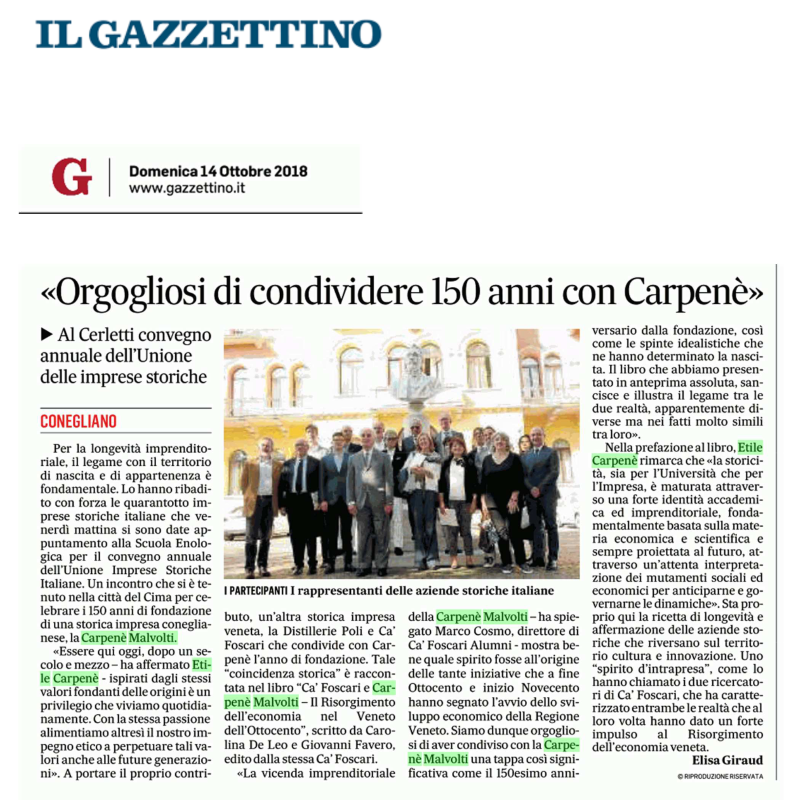 Il Gazzettino Orgogliosi di condividere 150 anni con Carpenè malvolti