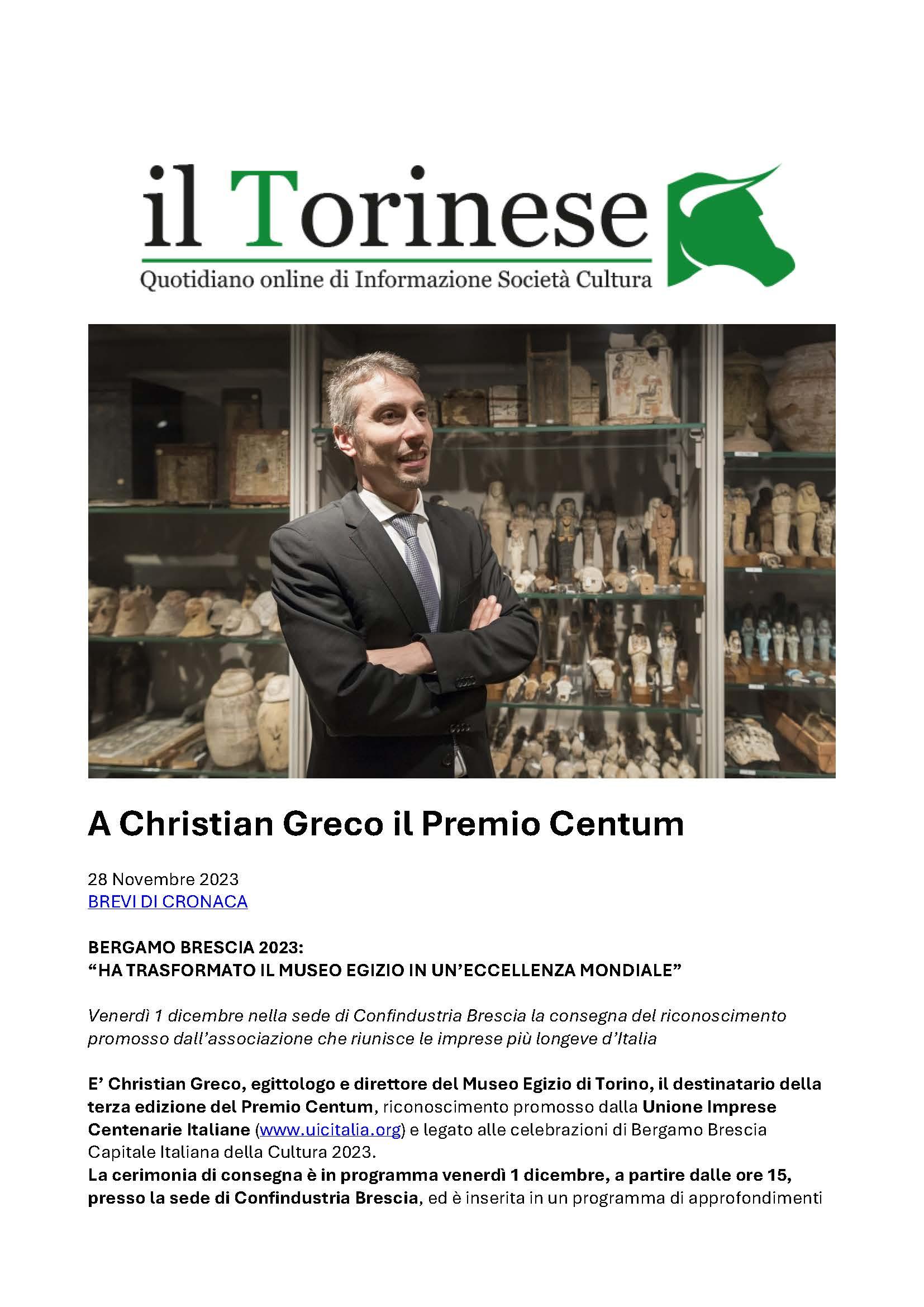 Il Torinese – A Christian Greco il Premio Centum
