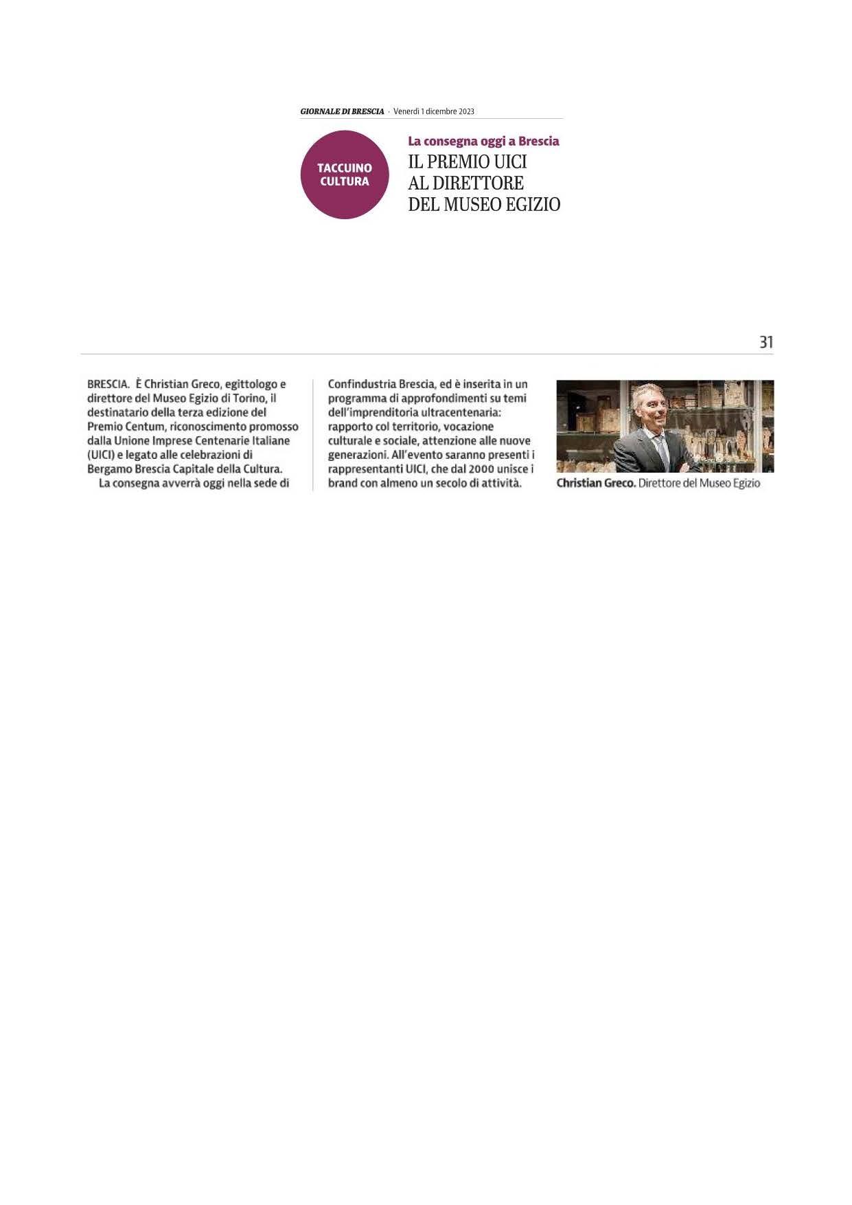 Il Giornale di Brescia 1 dicembre 2023