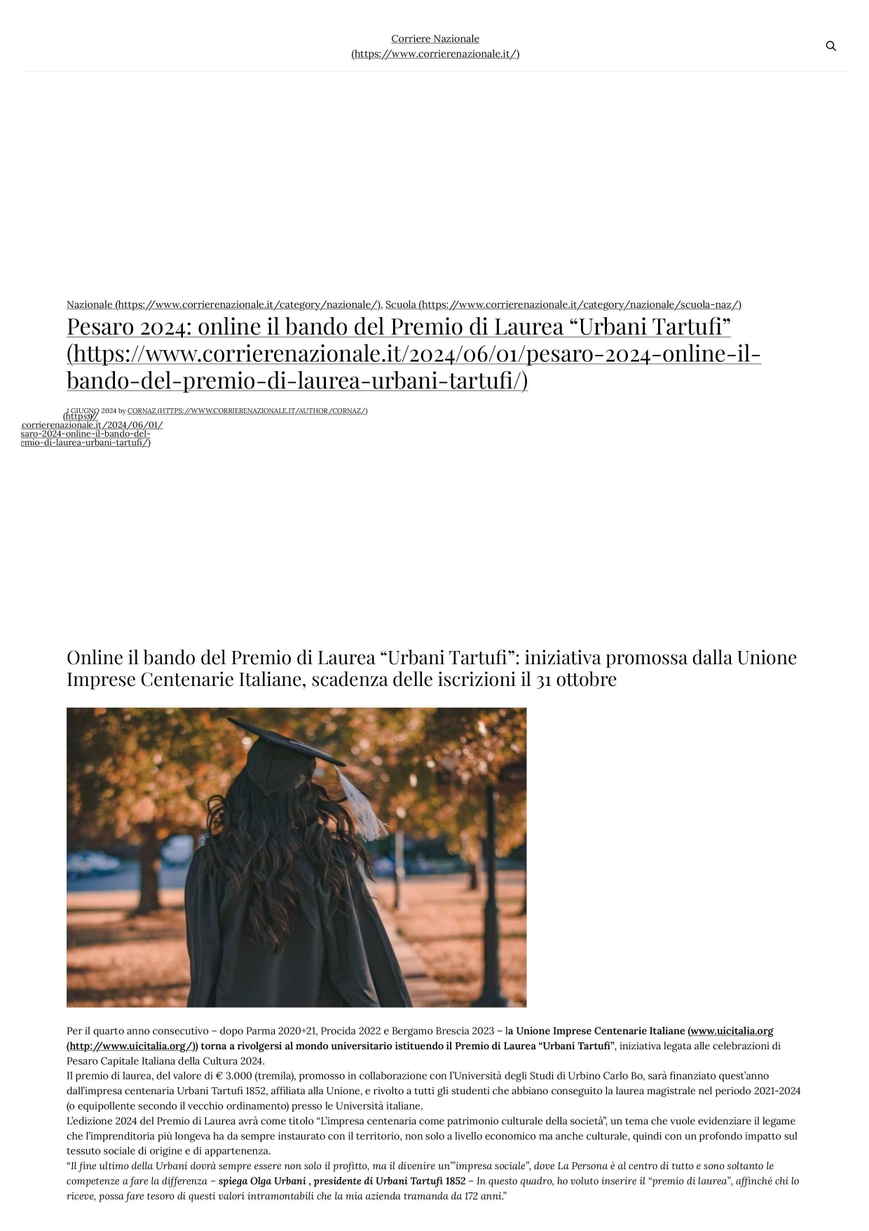 0001Corriere Nazionale Pesaro 2024, Online il bando del Premio di Laurea, 1 giugno 2024 page 0001