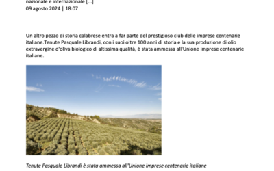 Italia a Tavola: Olio, Tenute Librandi nell’olimpo delle imprese italiane più longeve