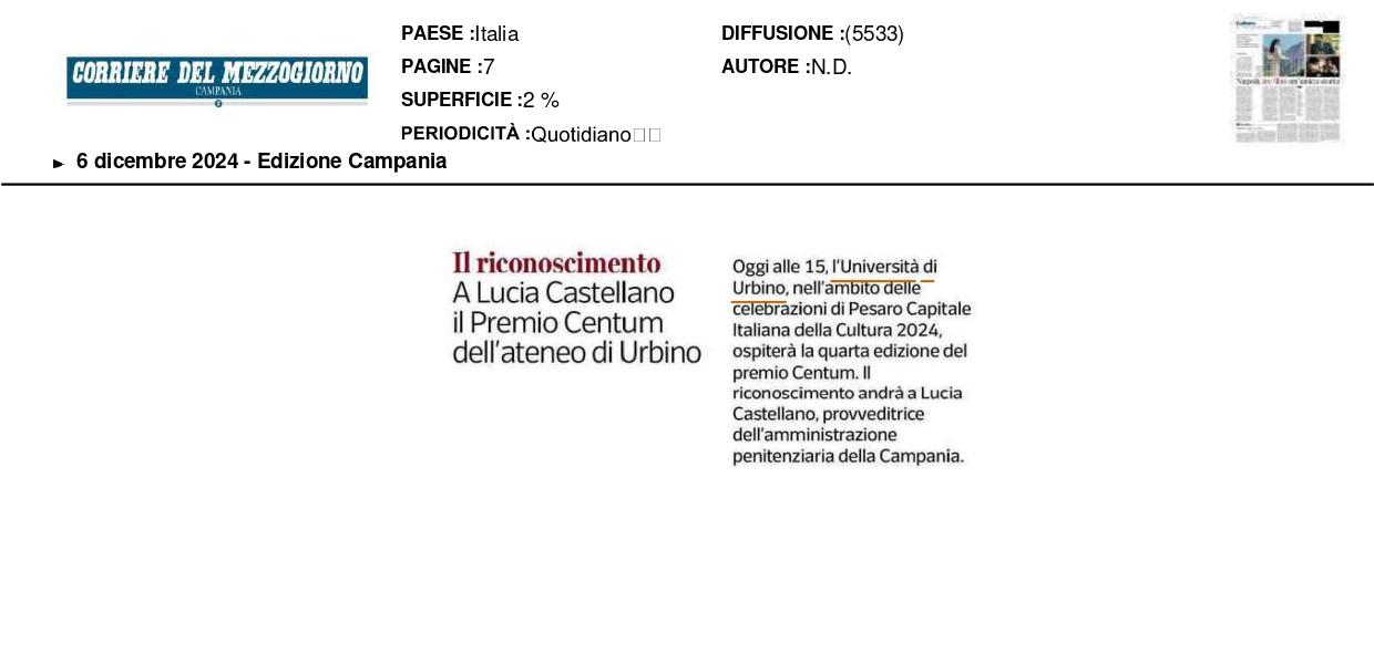 4 Corriere del Mezzogiorno A Lucia Castellano il Premio Centum 6 dicembre 2024 page 0001