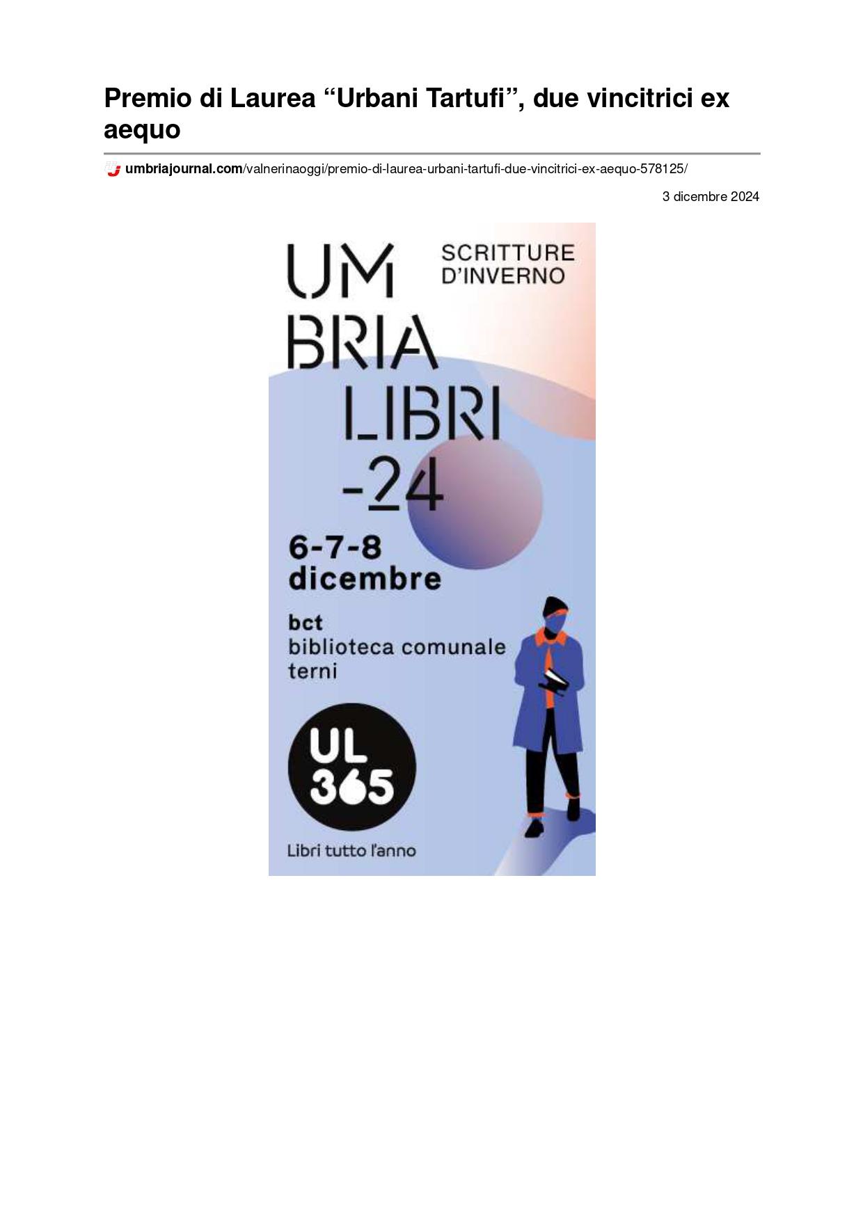Umbria Journal Premio di Laurea Urbani Tartufi due vincitrici ex aequo 3 dicembre 2024 page 0001