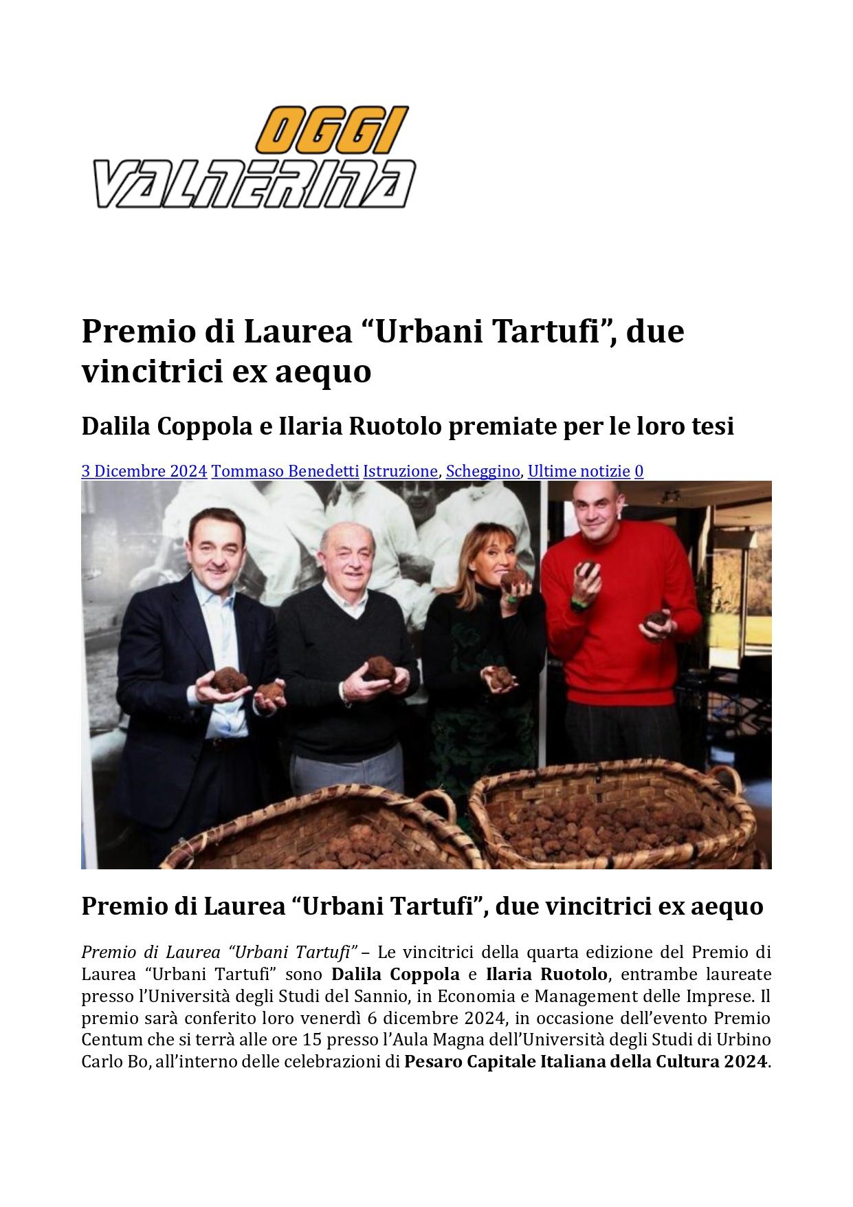 Valnerina Oggi Premio di Laurea Urbani Tartufi due vincitrici ex aequo 3 dicembre 2024 page 0001
