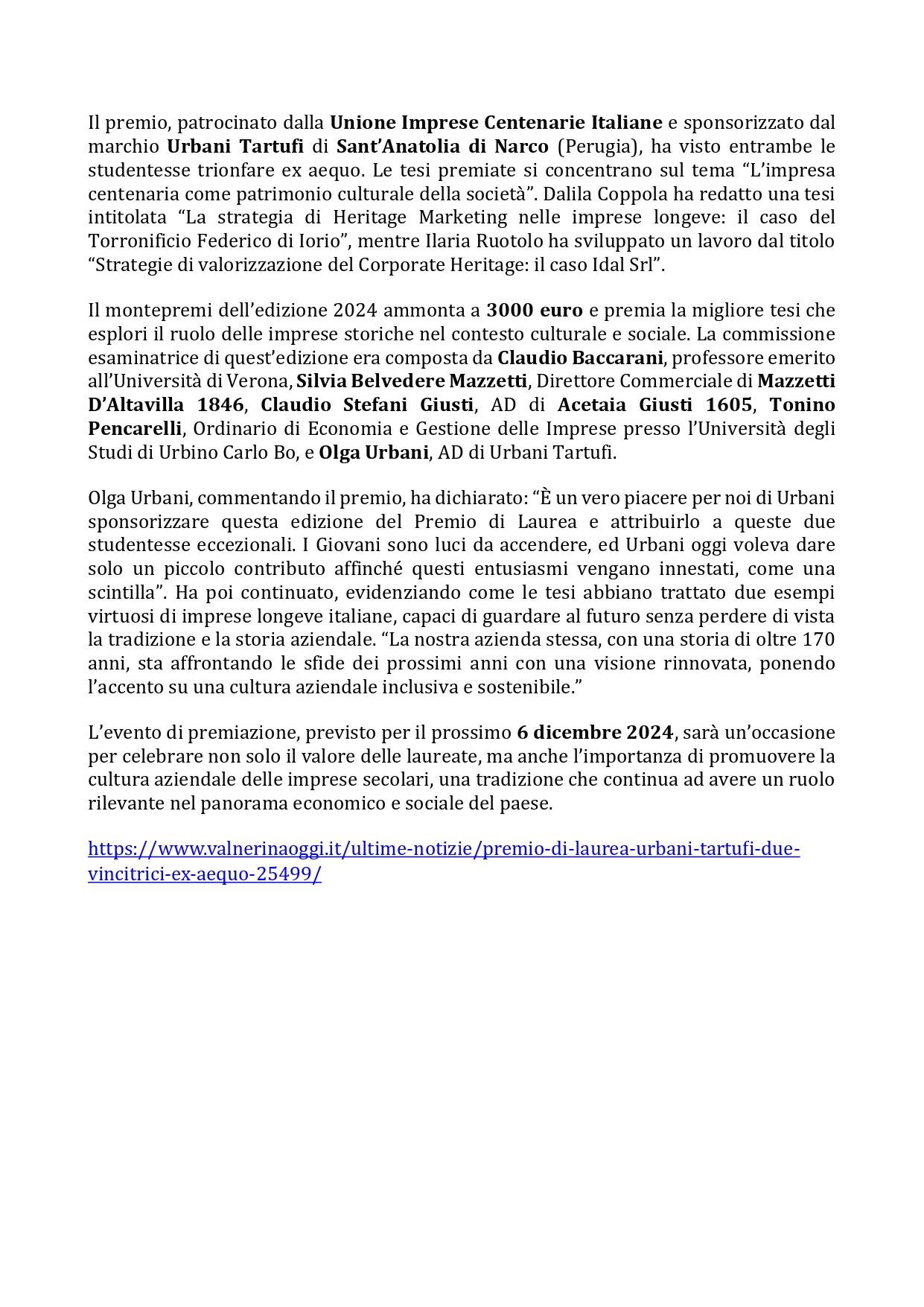 Valnerina Oggi Premio di Laurea Urbani Tartufi due vincitrici ex aequo 3 dicembre 2024 page 0002