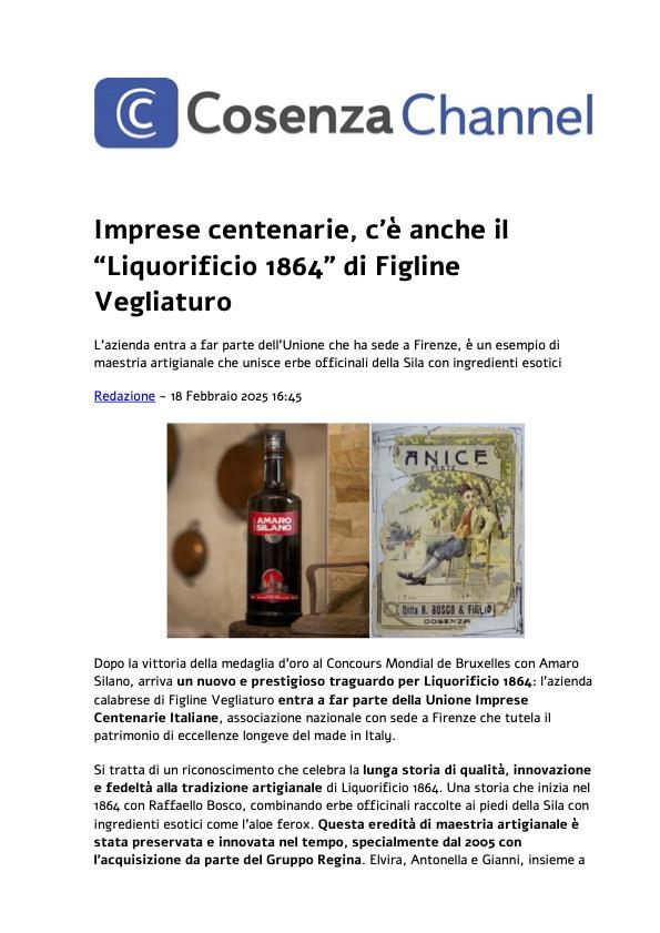 Cosenza Channel Imprese Centenarie cè anche il Liquorificio 1864 di Figline Vegliaturo 18 gennaio 2025